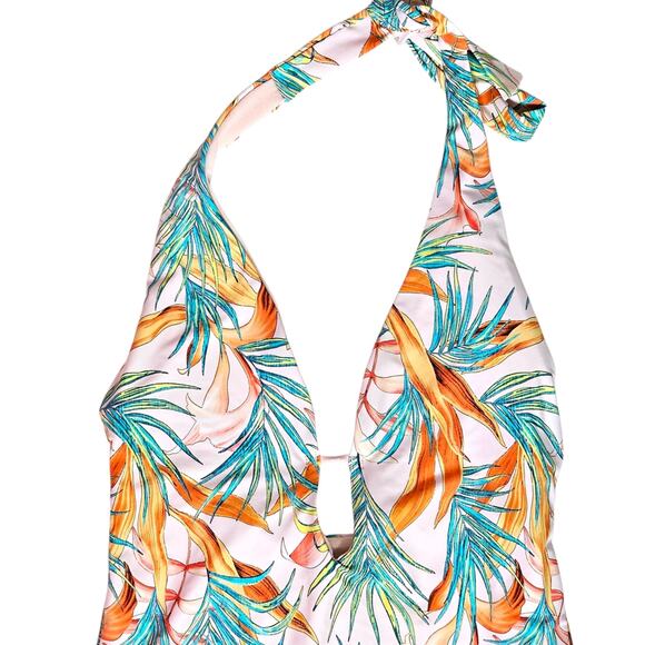 Gianni Bini Tropical One Piece Swimsuit with Plunging V-neckline Size Small - Picture 2 of 8